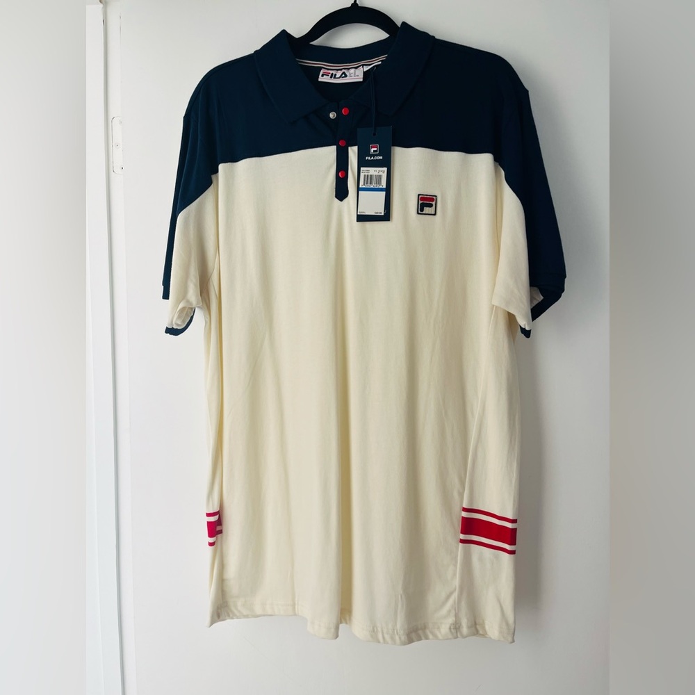 Fila Men's Polo Shirt in Dark Blue and Cream